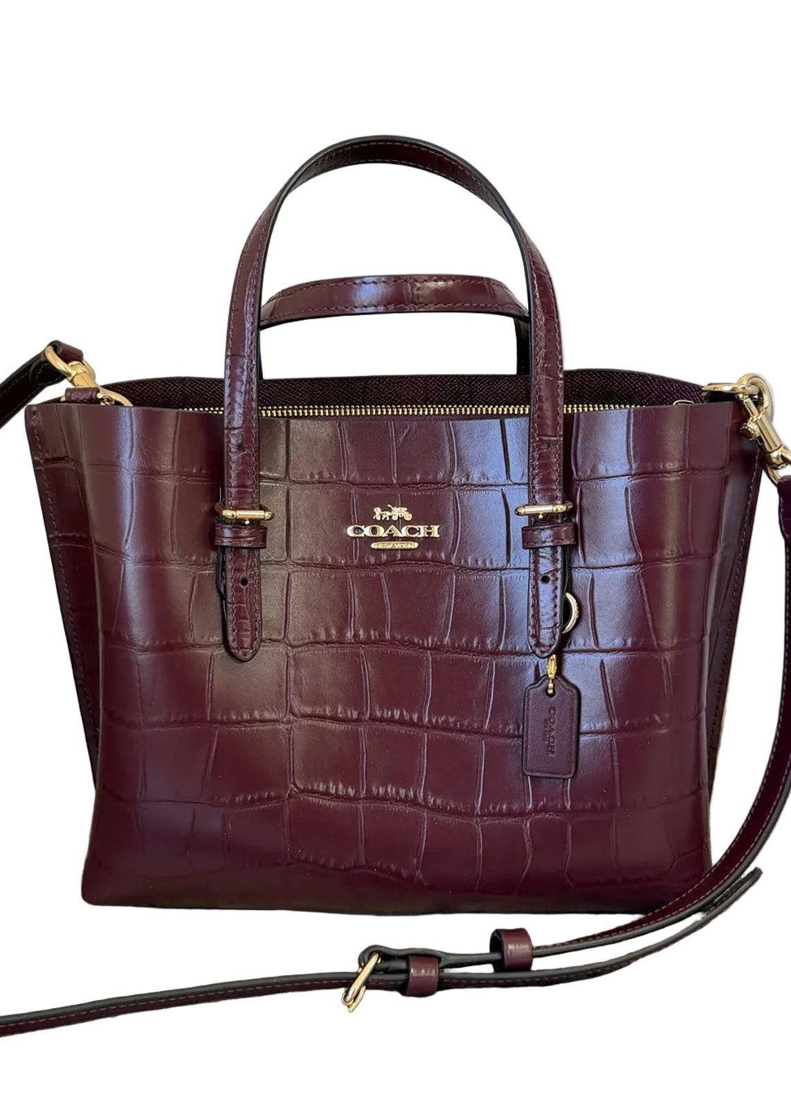 Coach Mollie Tote Bag 25 Merlot Croc Embossed Leather Crossbody Cw017